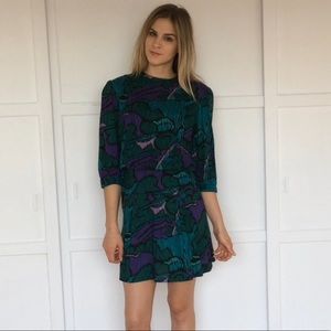 Vintage Turquoise & Purple Floral Dress